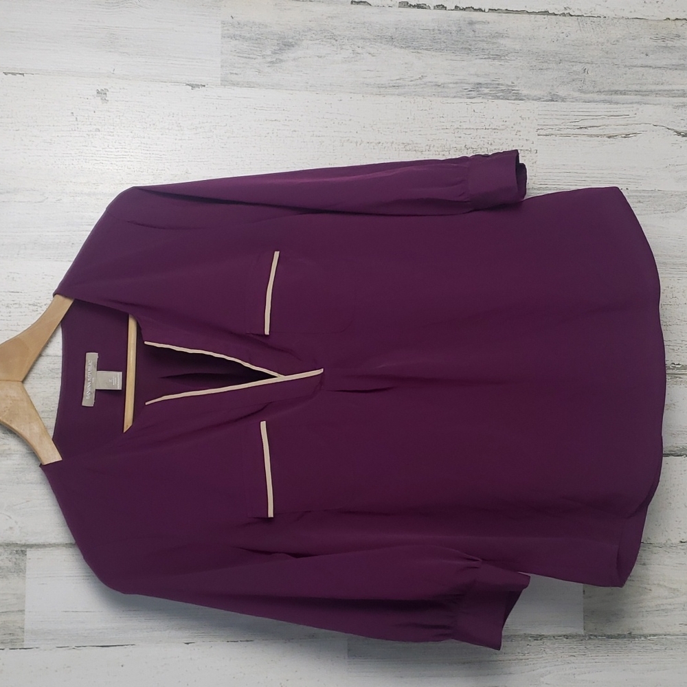Banana Republic factory plum tan trim tunic 3/4 sleeve top Size Small
